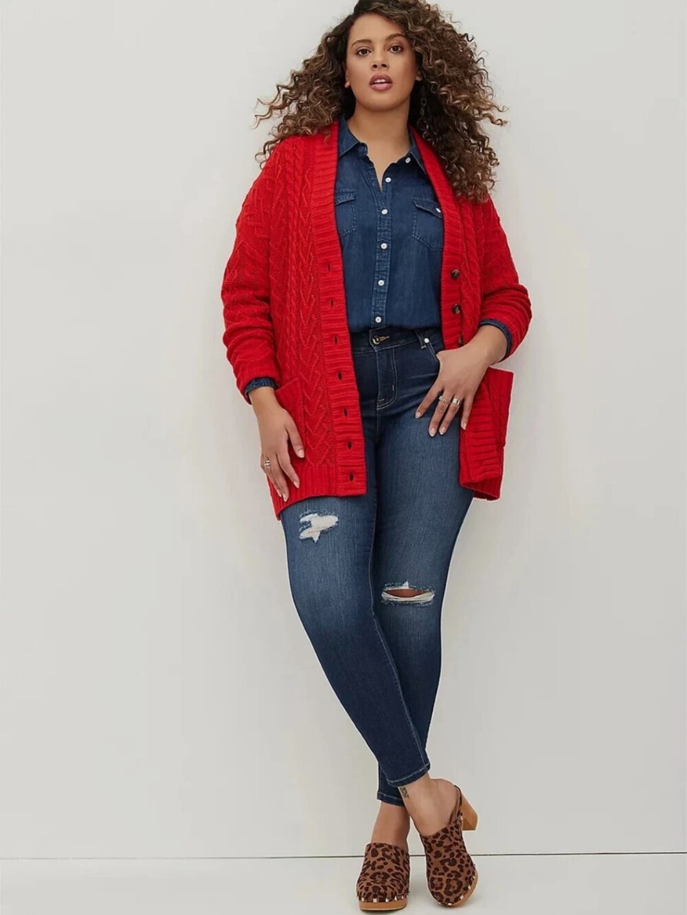 torrid Red Cable-Knit Open Cardigan - Picture 1 of 6